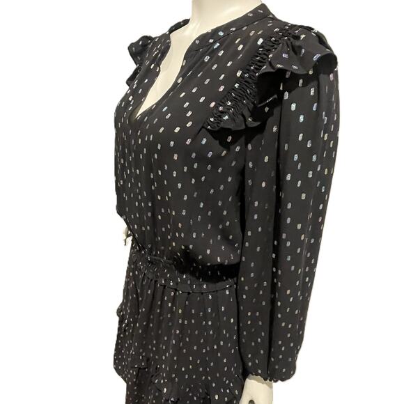 Anthropologie Current Air Black Iridescent Dot Ruffled Mini Dress Size XS - Picture 12 of 16